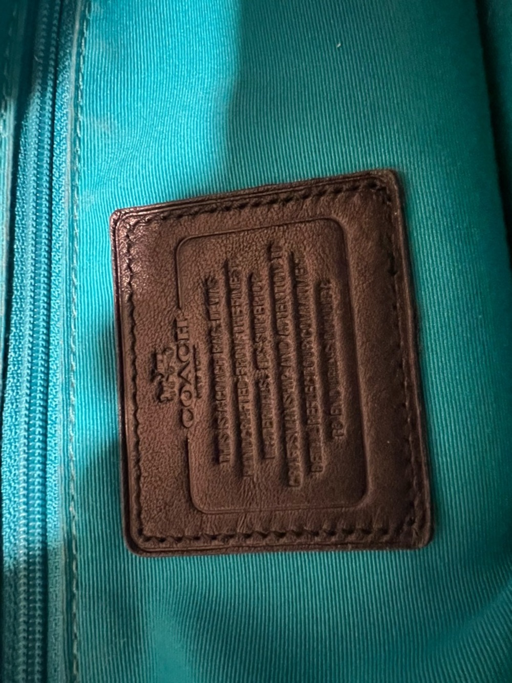 Coach Navy Signature Tote with Teal and Black Racing Stripes - Picture 15 of 15